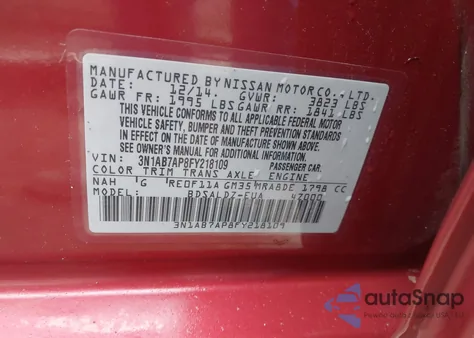 2015 Nissan Sentra Fe+ S/S/Sl/Sr/Sv from USA, damaged, VIN 3N1AB7AP8FY218109